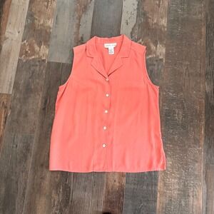 August Silk Sleeveless Blouse Size Large Pink/ Salmon Button Up 100% Silk